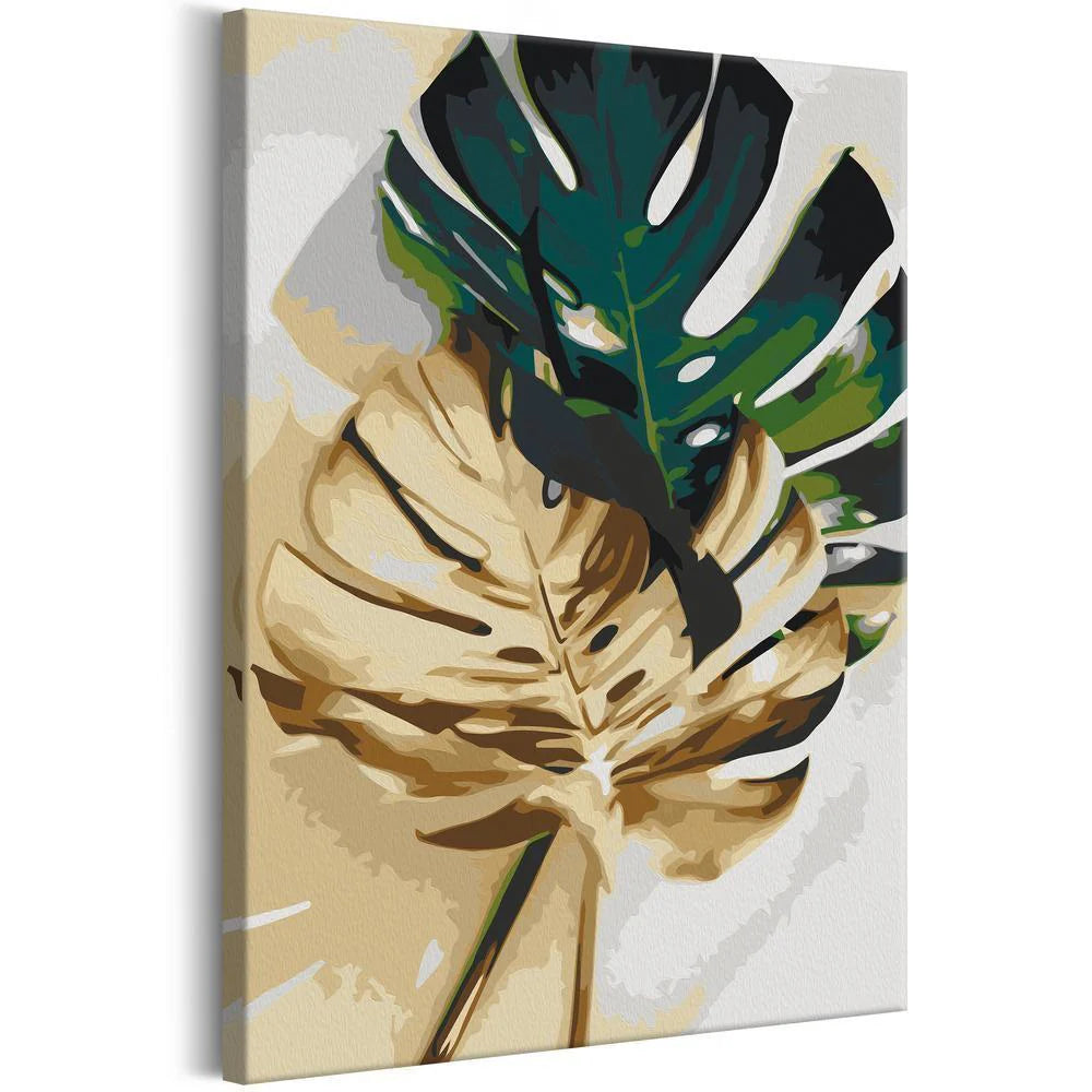 Learn to paint Monstera leaf : a canvas featuring a beautiful Monstera leaf that you can learn to paint