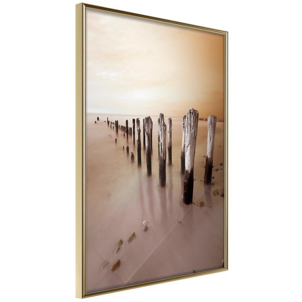 Autumn Framed Poster - Breakwater in Sepia-artwork for wall with acrylic glass protection