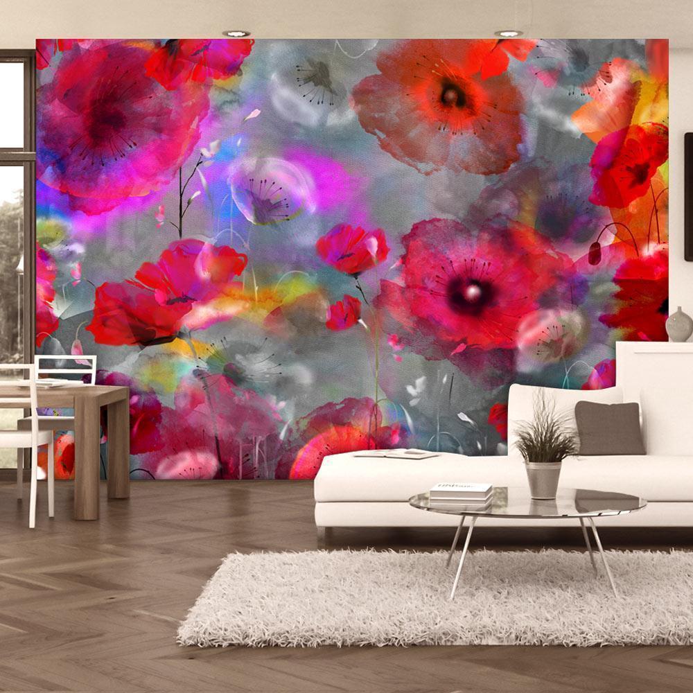 Wall Mural - Painted Poppies-Wall Murals-ArtfulPrivacy