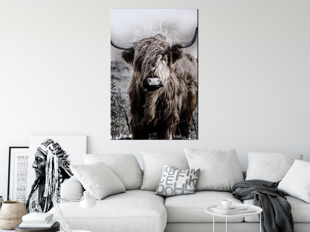 Canvas Print - Highland Cow in Sepia-ArtfulPrivacy-Wall Art Collection