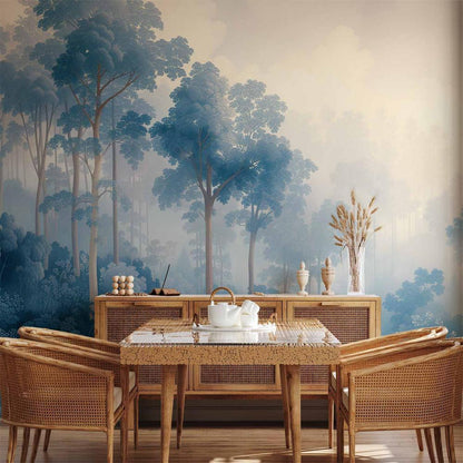 Wall Mural - Landscape with Trees in Illustrative Style Fairy-Tale Blue Forest