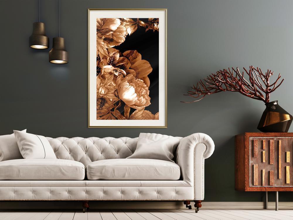 Autumn Framed Poster - Summer Flowers in Sepia-artwork for wall with acrylic glass protection