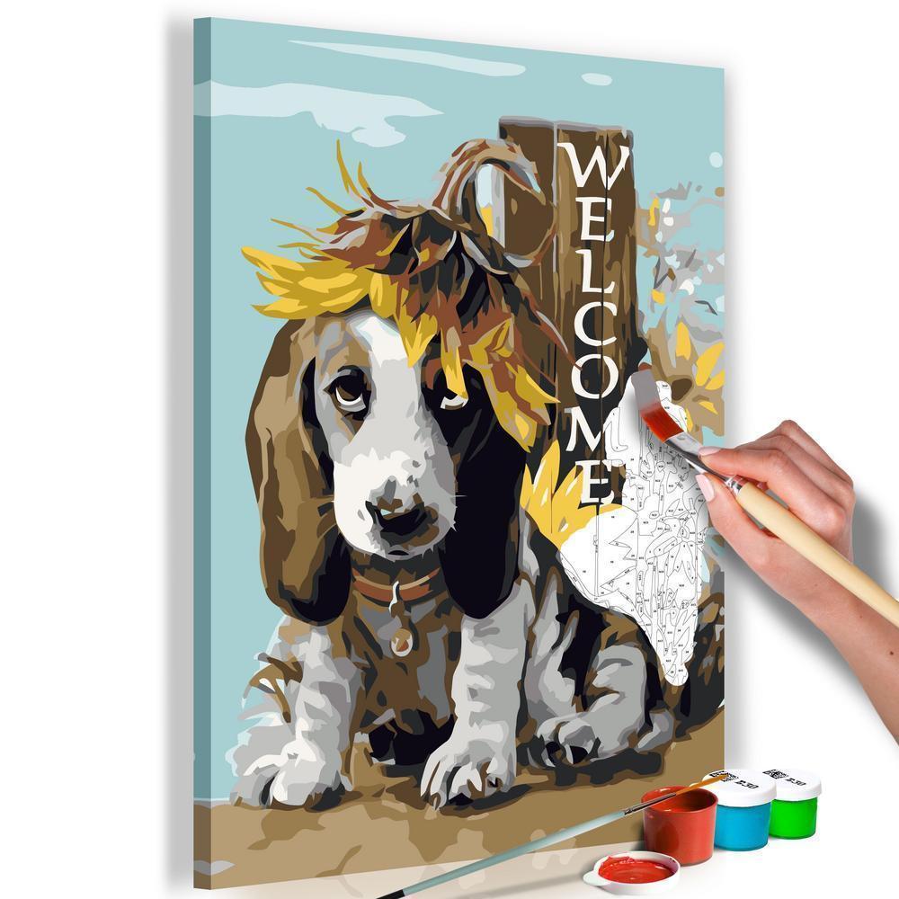 Start learning Painting - Paint By Numbers Kit - Dog and Sunflowers - new hobby
