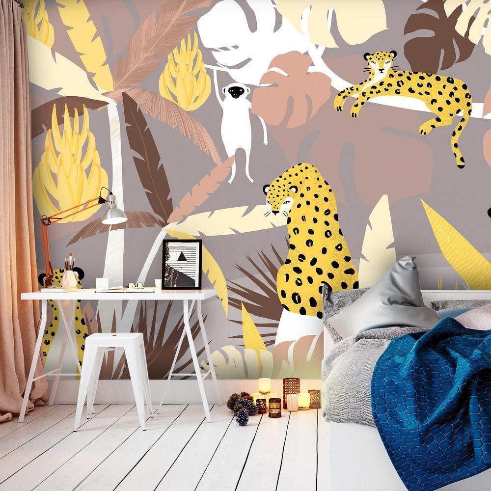 Wall Mural - Cheetahs in the jungle - landscape with exotic animals with palm trees for children-Wall Murals-ArtfulPrivacy