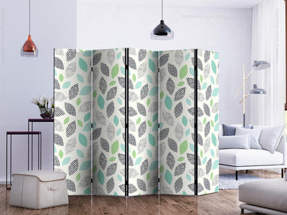 Decorative partition-Room Divider - Patterned Leaves II-Folding Screen Wall Panel by ArtfulPrivacy
