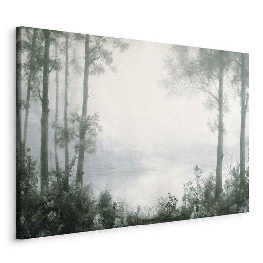 Canvas Print - Retro Landscape Grove Trees and Pond in Patinated Shades of Green