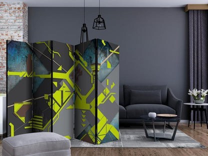 Room Divider - Dynamic paths II- A 5 Panel Folding Screen For Living rooms, bedrooms or home office, decorative folding screen made with wood and canvas