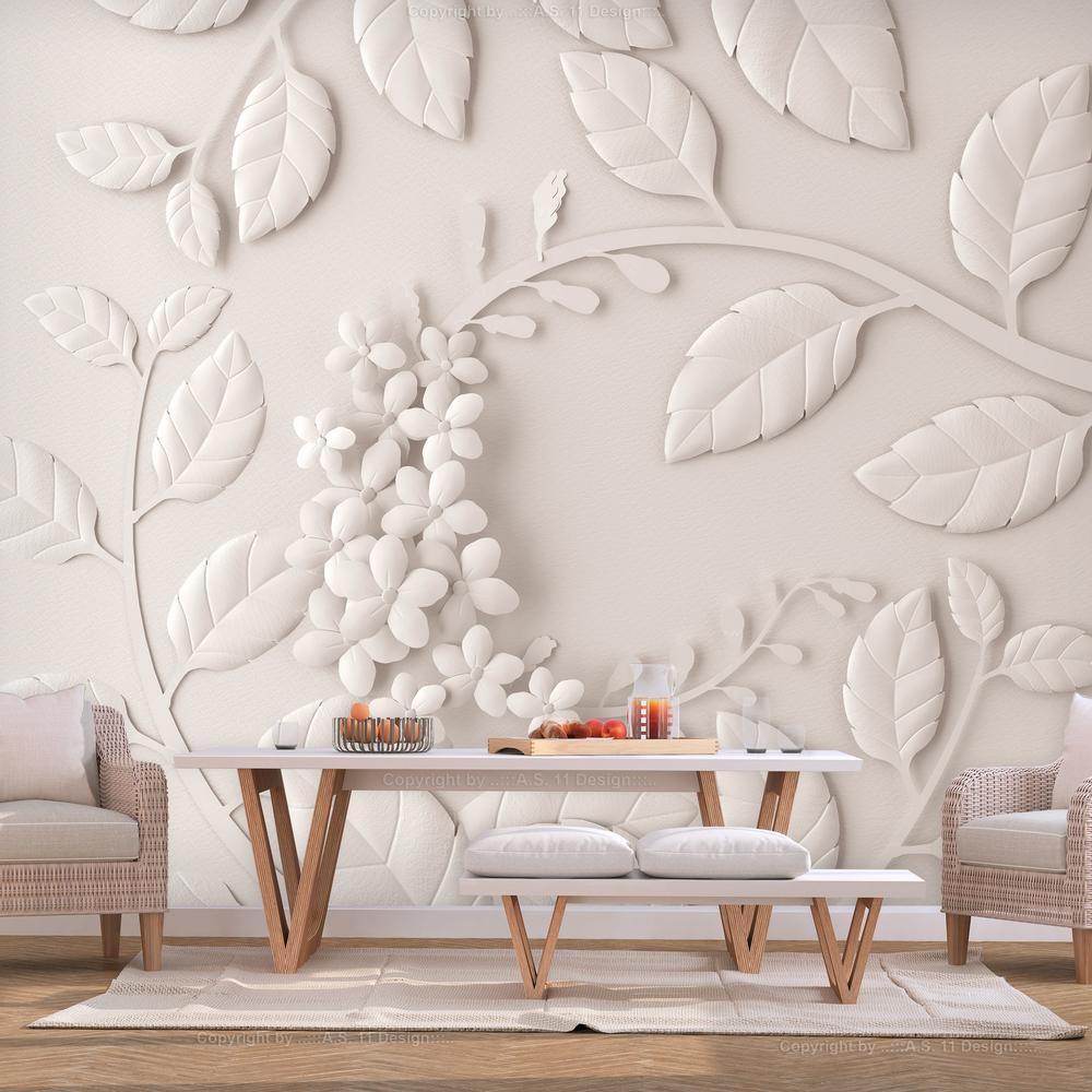 Wall Mural - Paper Flowers (Cream)-Wall Murals-ArtfulPrivacy