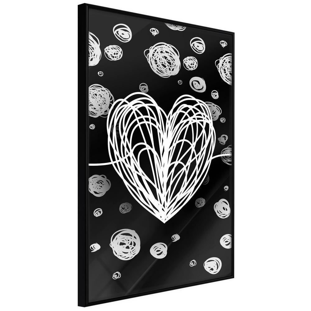 Black and White Framed Poster - Entangled Heart-artwork for wall with acrylic glass protection