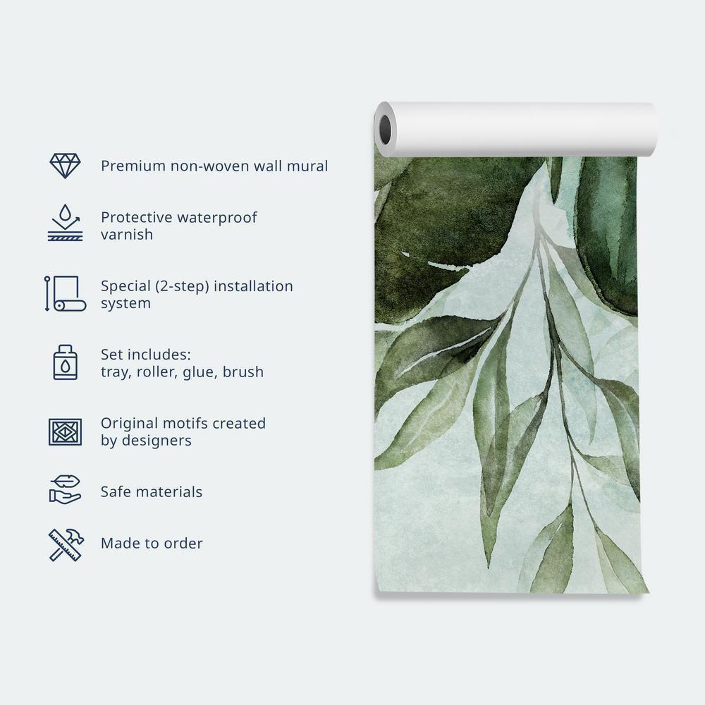 Wall Mural - Statue of nature - plant motif with green leaves with grey patterns