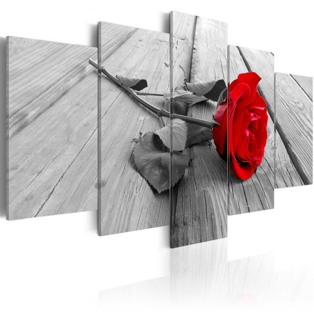 Canvas Print - Rose on Wood (5 Parts) Wide Red-ArtfulPrivacy-Wall Art Collection