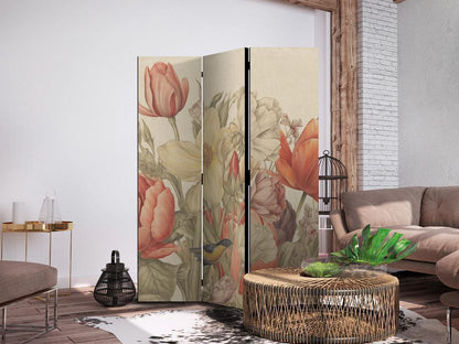 Room Divider - Bouquet with Tulips - Colorful Flowers on a Light Background - Illustration