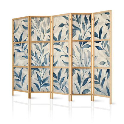 Japanese Room Divider - Leaves in Blue Colors - Delicate Botanical Motif