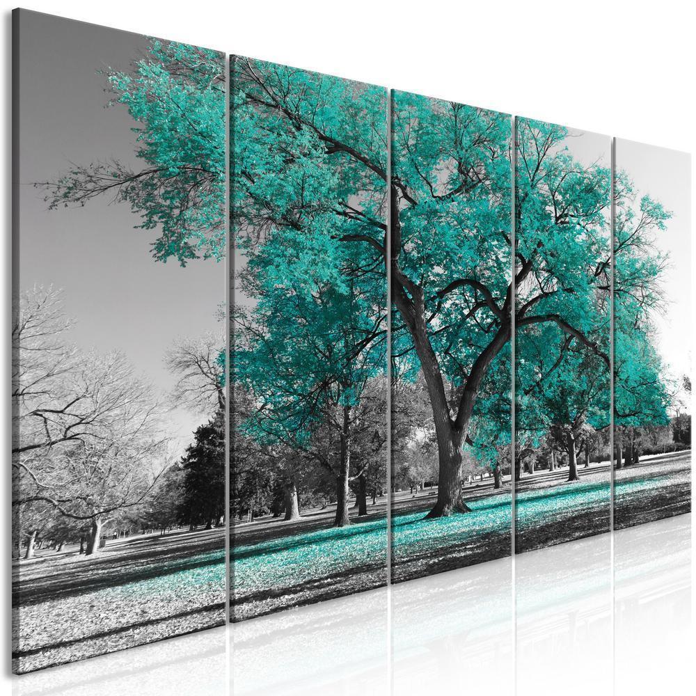 Canvas Print - Autumn in the Park (5 Parts) Narrow Turquoise-ArtfulPrivacy-Wall Art Collection