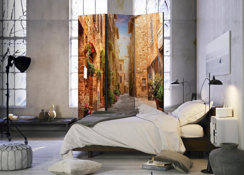 Decorative partition-Room Divider - Colourful Street in Tuscany-Folding Screen Wall Panel by ArtfulPrivacy