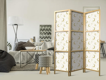 Japanese Room Divider - Moonlit Nights - Delicate Moons and Clouds in Warm Tones