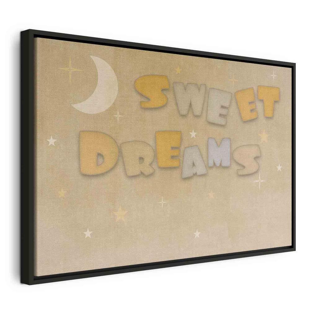 Canvas Print - Sweet Dreams - Pastel Inscription Surrounded by the Moon and Stars