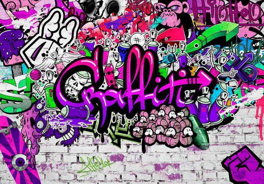 Wall Mural - Purple Graffiti-Wall Murals-ArtfulPrivacy