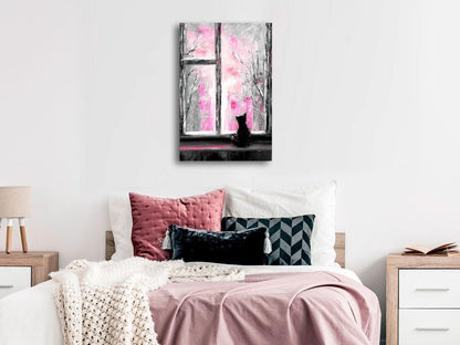 Canvas Print - Longing Kitty (1 Part) Vertical Pink-ArtfulPrivacy-Wall Art Collection