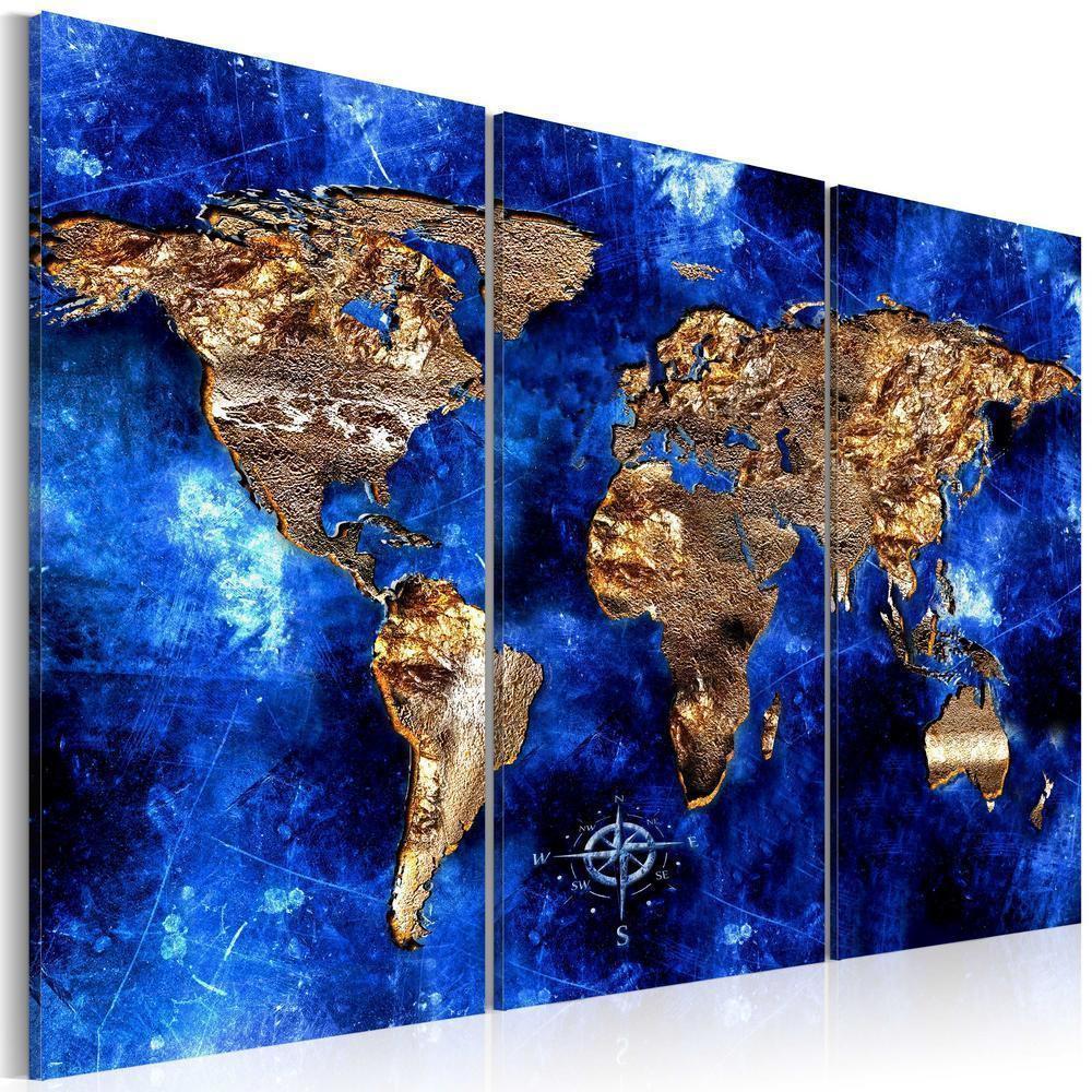 Cork board Canvas with design - Decorative Pinboard - Golden Continents-ArtfulPrivacy