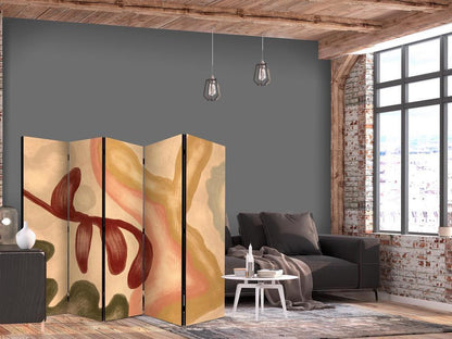 Room Divider - Worn Figures - Shapes in Lime Wash Technique in Warm Colors- A 5 Panel Folding Screen For Living rooms, bedrooms or home office, decorative folding screen made with wood and canvas