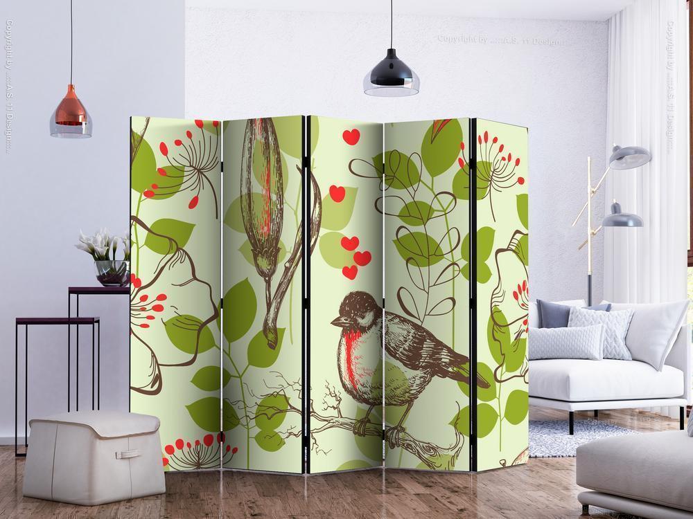 Decorative partition-Room Divider - Bird and lilies vintage pattern II-Folding Screen Wall Panel by ArtfulPrivacy