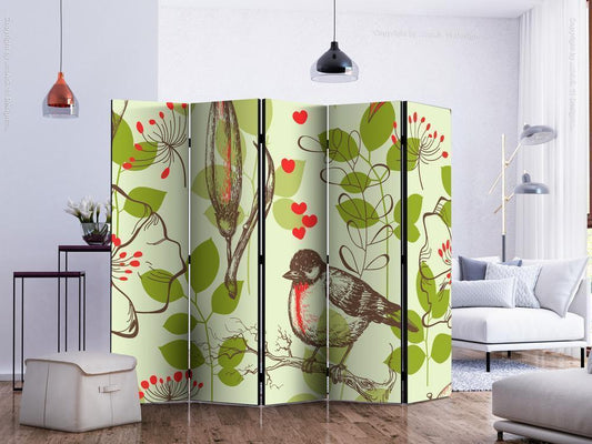 Decorative partition-Room Divider - Bird and lilies vintage pattern II-Folding Screen Wall Panel by ArtfulPrivacy