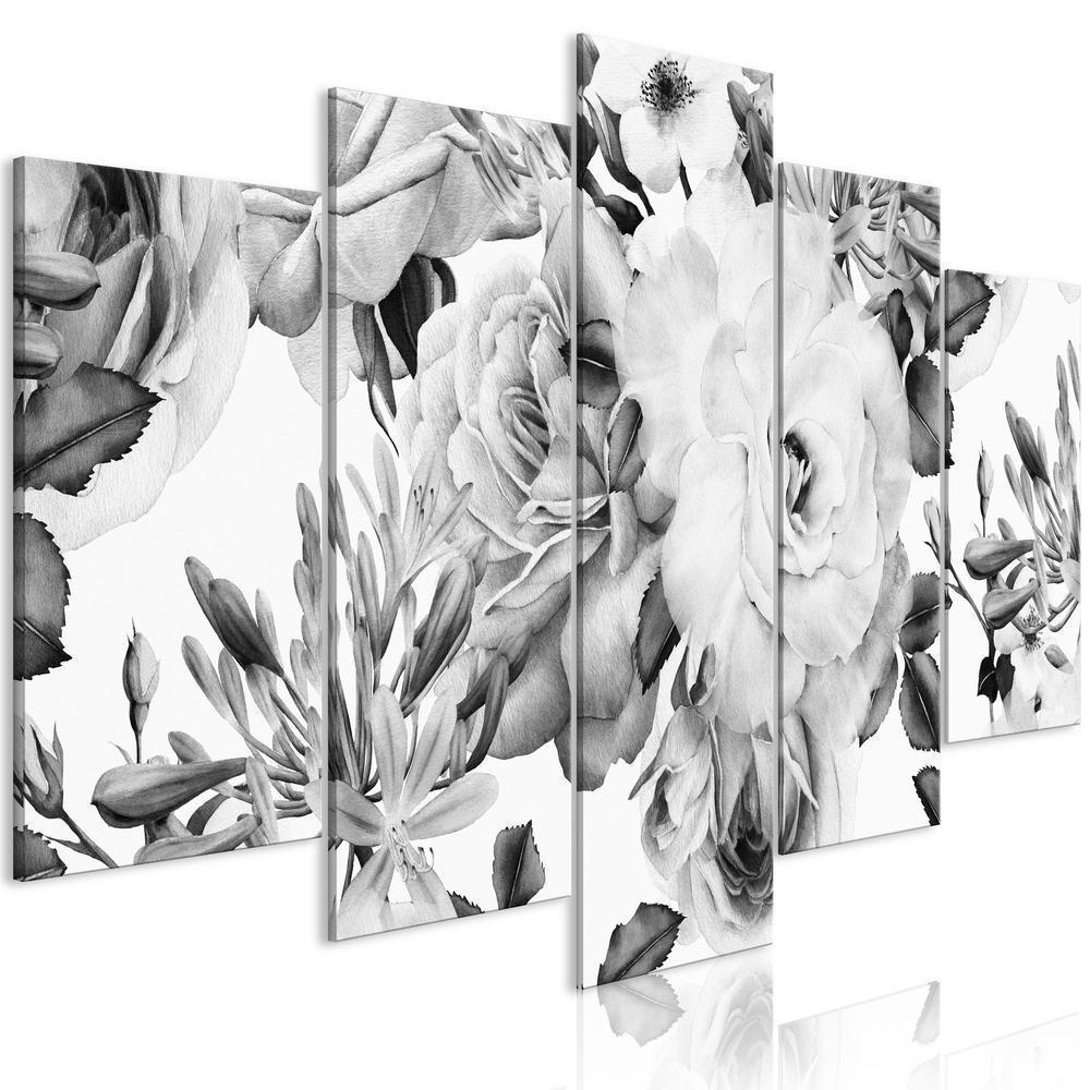 Canvas Print - Rose Composition (5 Parts) Wide Black and White-ArtfulPrivacy-Wall Art Collection