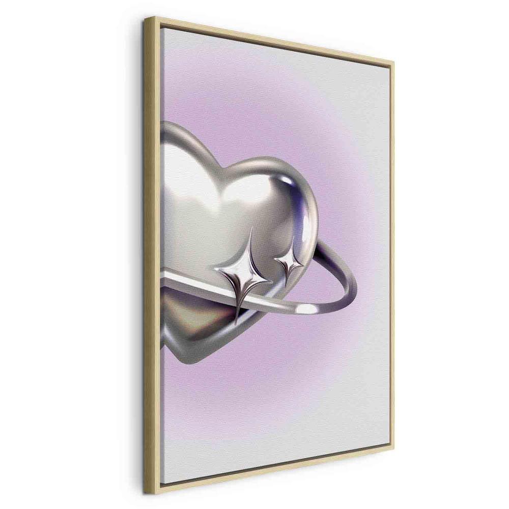 Canvas Print - Cosmic Heart - Silver Heart with a Ring on a Purple Background