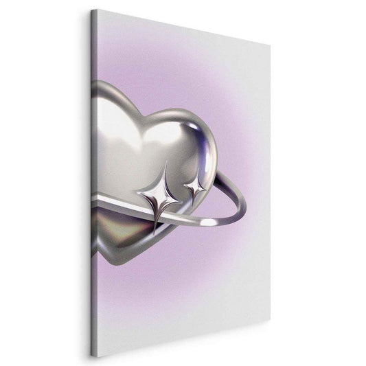 Canvas Print - Cosmic Heart - Silver Heart with a Ring on a Purple Background