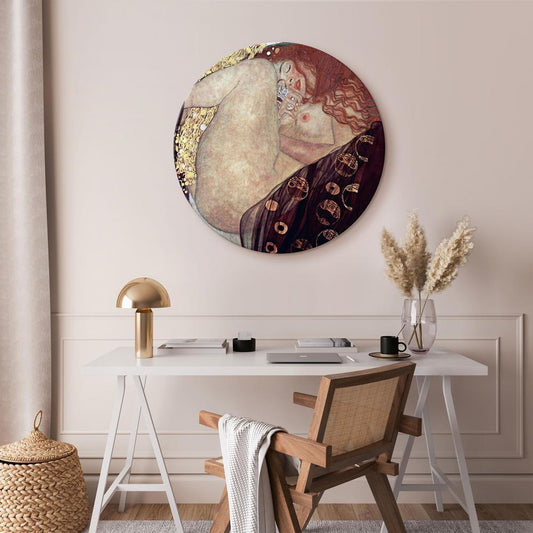 Circle shape wall decoration with printed design - Round Canvas Print - Gustav Klimt - Danae - Painted Nude Showing a Lying Woman - ArtfulPrivacy