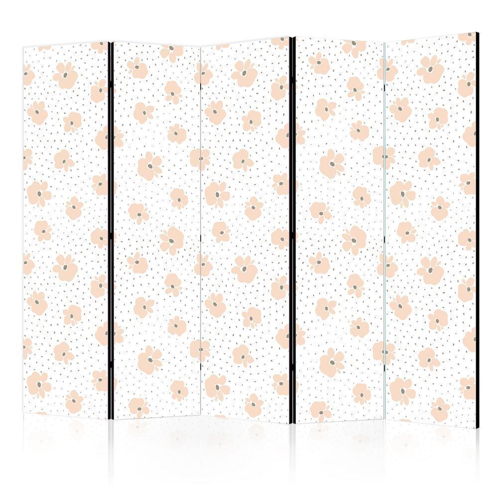 Room Divider - Children Flowers II- A 5 Panel Folding Screen For Living rooms, bedrooms or home office, decorative folding screen made with wood and canvas