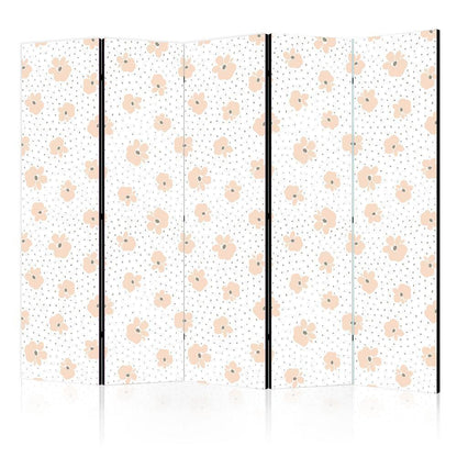 Room Divider - Children Flowers II- A 5 Panel Folding Screen For Living rooms, bedrooms or home office, decorative folding screen made with wood and canvas