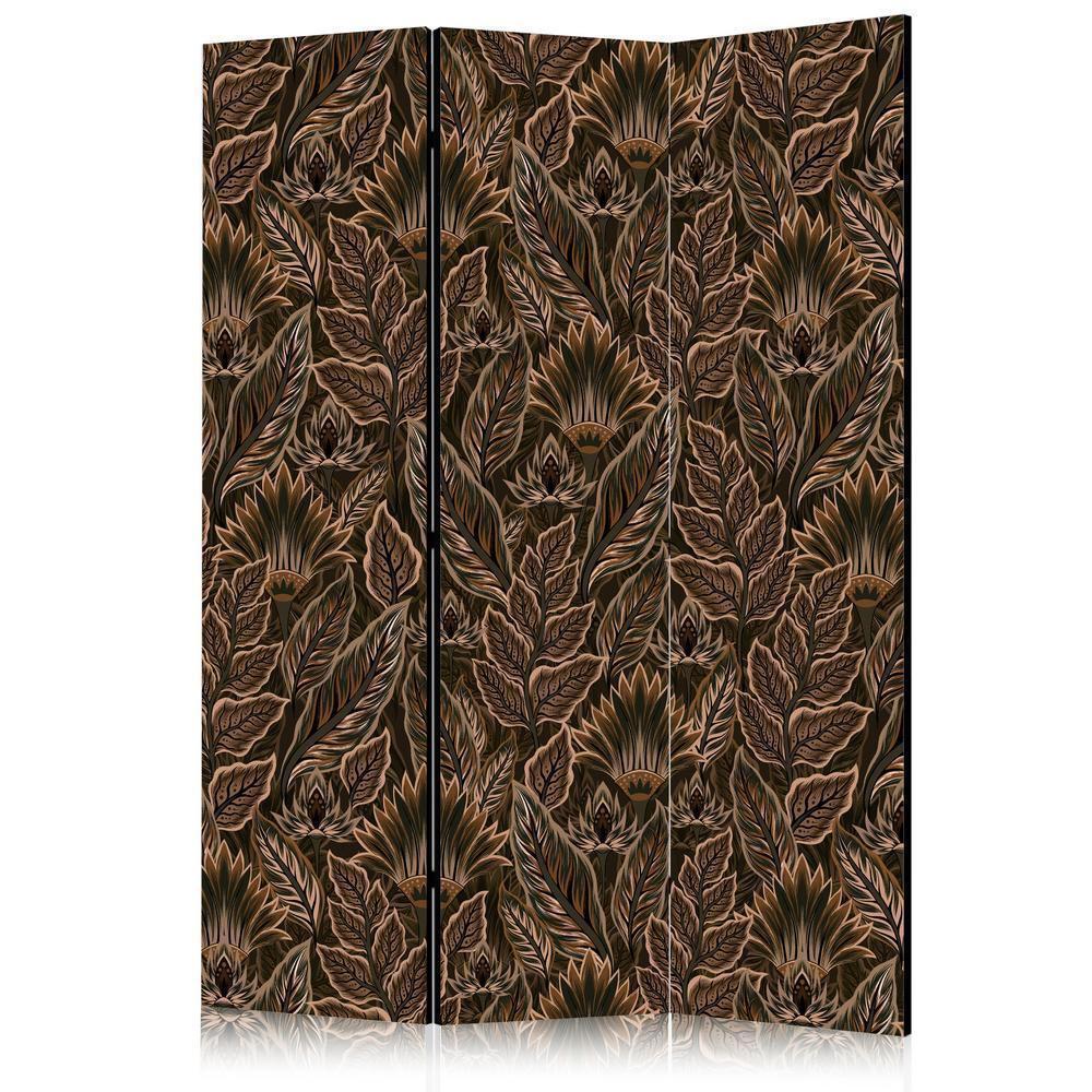 Room Divider - Dense Vegetation - Botanical Patterns in Illustrative Style Brown