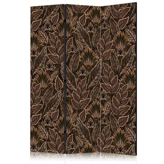 Room Divider - Dense Vegetation - Botanical Patterns in Illustrative Style Brown