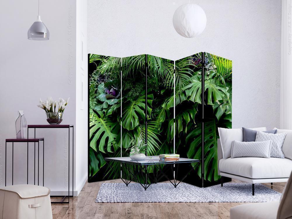 Room Divider - Rainforest II- A 5 Panel Folding Screen For Living rooms, bedrooms or home office, decorative folding screen made with wood and canvas