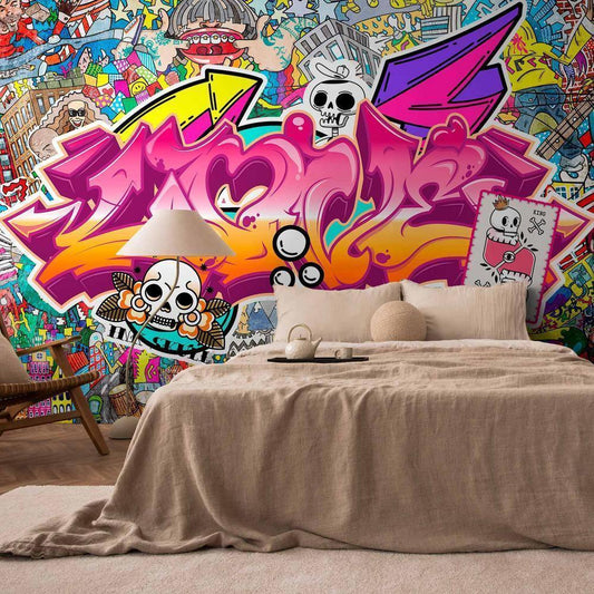 Wall Mural - Street art - abstract urban colour graffiti mural with lettering