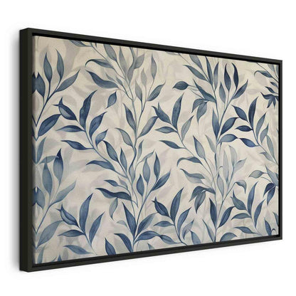 Canvas Print - Leaves in Blue Color Delicate Botanical Motif