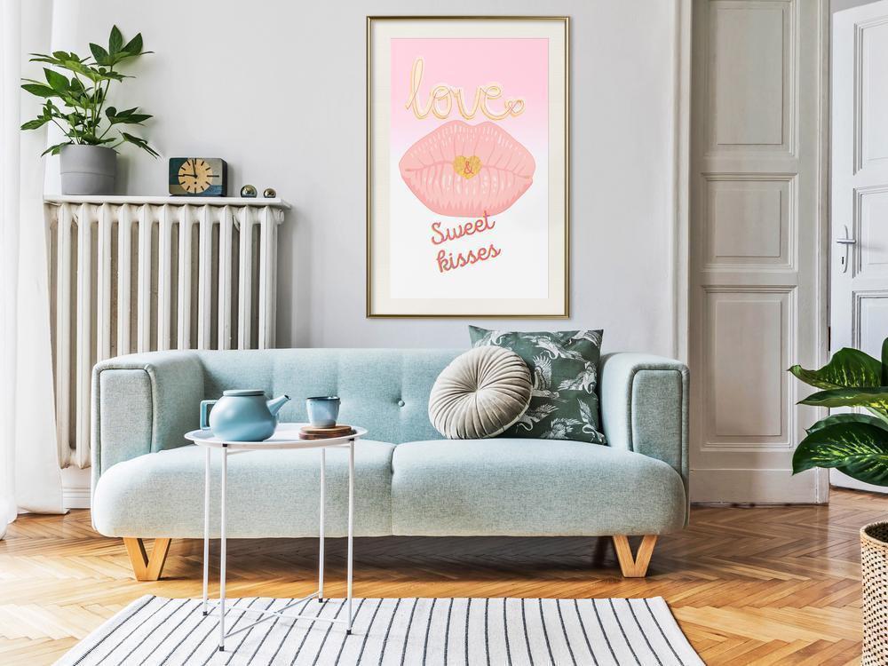 Typography Framed Art Print - Pink Kisses-artwork for wall with acrylic glass protection