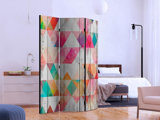 Decorative partition-Room Divider - Rainbow Triangles-Folding Screen Wall Panel by ArtfulPrivacy