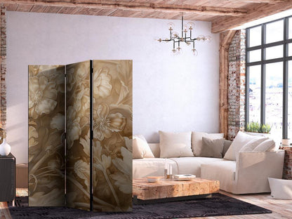 Room Divider - Carved Floral Ornaments in Soft Sepia and Brown Tones