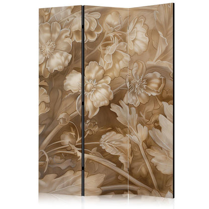 Room Divider - Carved Floral Ornaments in Soft Sepia and Brown Tones