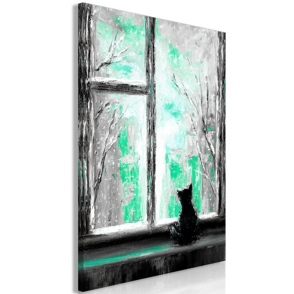 Canvas Print - Longing Kitty (1 Part) Vertical Green-ArtfulPrivacy-Wall Art Collection