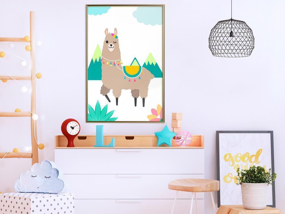 Nursery Room Wall Frame - Playful Llama-artwork for wall with acrylic glass protection