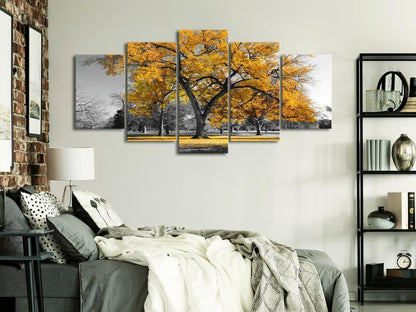 Canvas Print - Autumn in the Park (5 Parts) Wide Gold-ArtfulPrivacy-Wall Art Collection