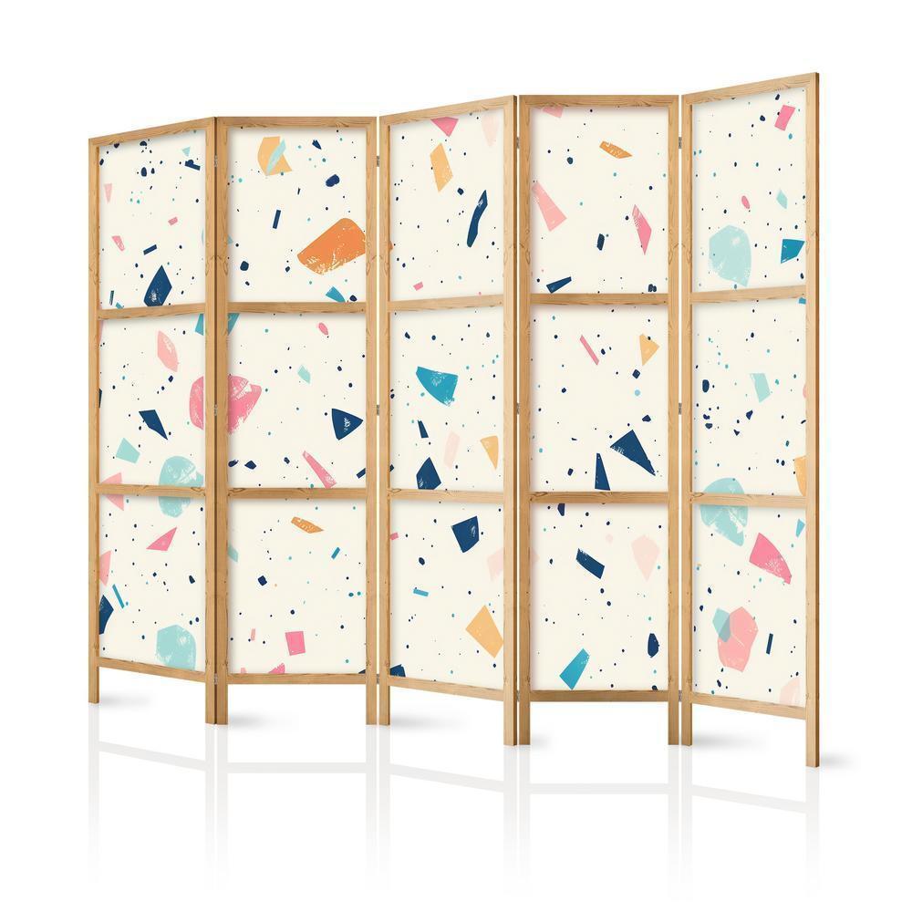 Japanese Room Divider - Terrazzo with Multicolored - Large Elements - Cheerful Pattern on a Light Background