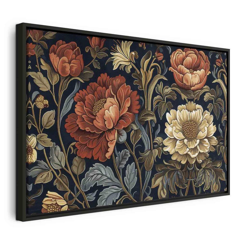 Impression sur toile - Tapisserie à grandes fleurs Motif floral rétro dans le style Kilim