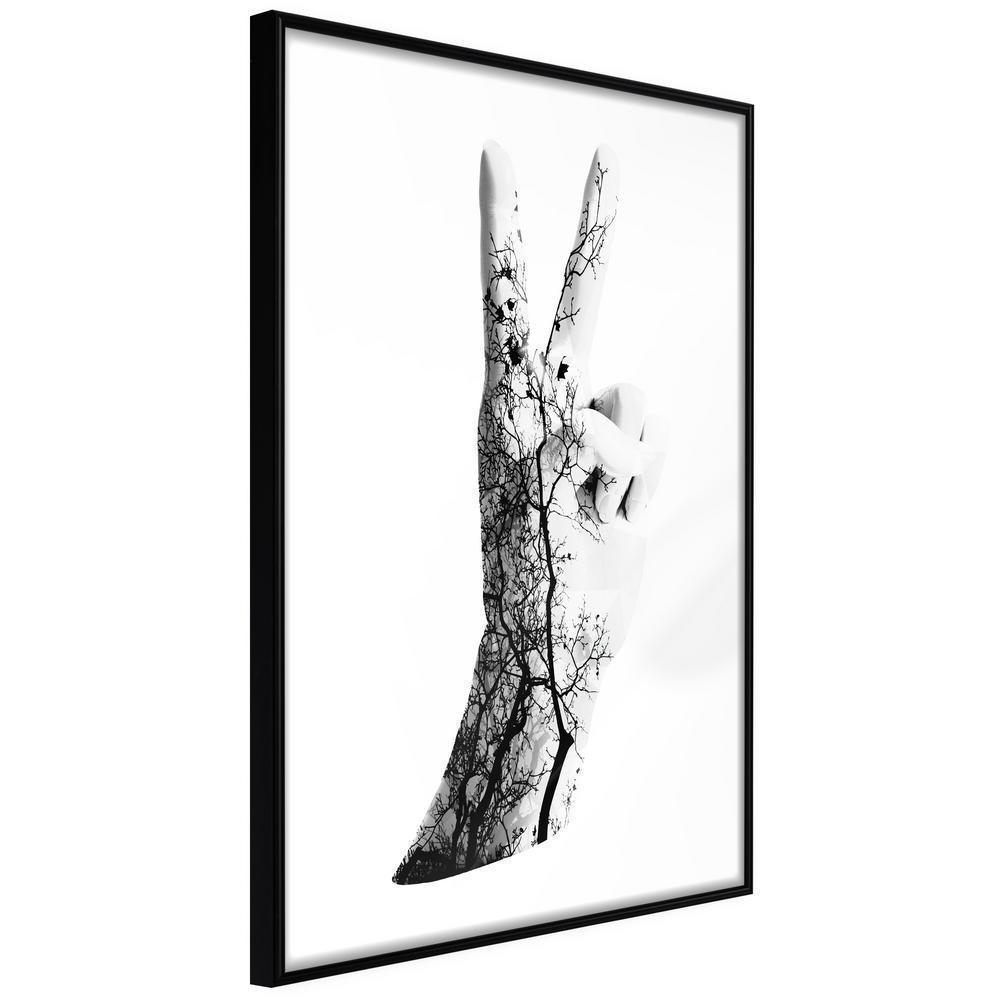 Black and White Framed Poster - Peace-artwork for wall with acrylic glass protection