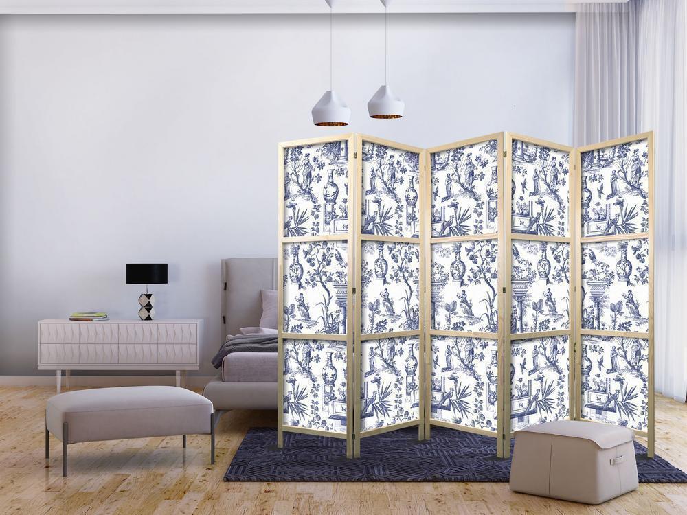 Japanese Room Divider - Rome and Botany - Blue Pattern with Greek and Plant Motif