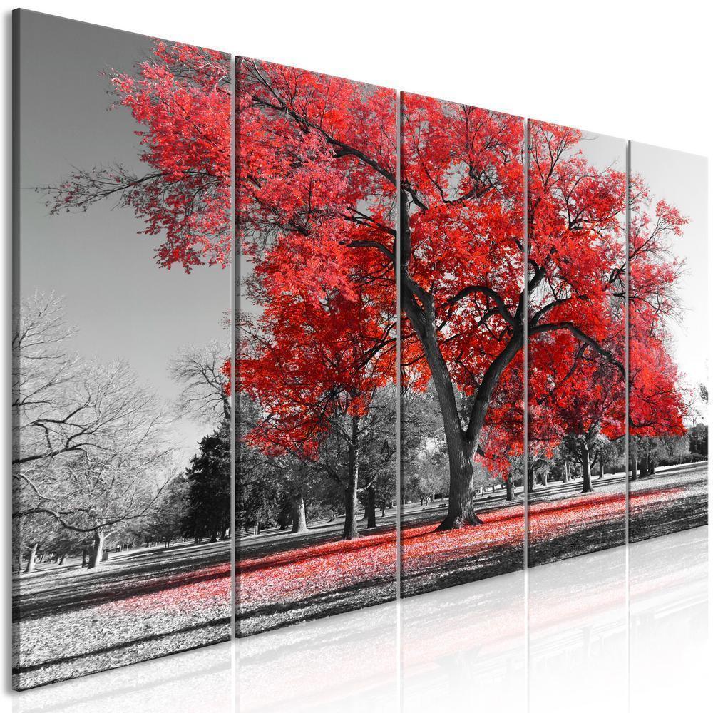 Canvas Print - Autumn in the Park (5 Parts) Narrow Red-ArtfulPrivacy-Wall Art Collection